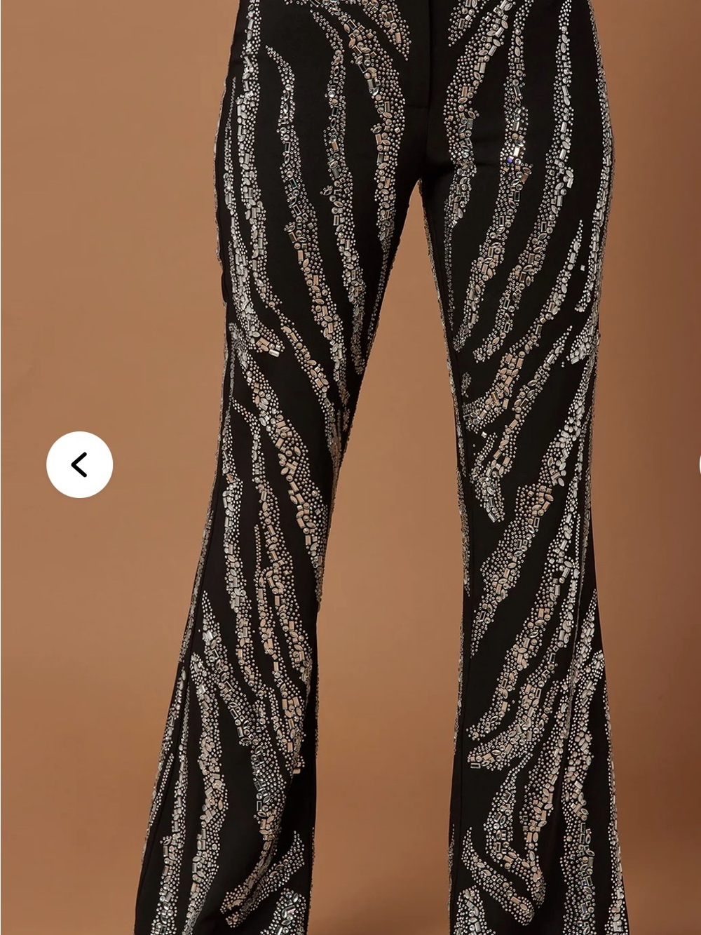 Fashion Nova Black Flare Pants with Silver Sequin Zebra Stripes